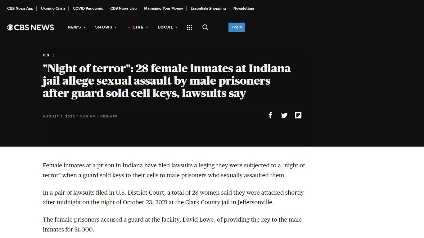 "Night of terror": 28 female inmates at Indiana jail allege sexual ...